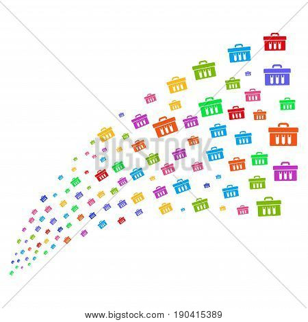 Fountain of analysis icons. Vector illustration style is flat bright multicolored iconic analysis symbols on a white background. Object fountain done from icons.