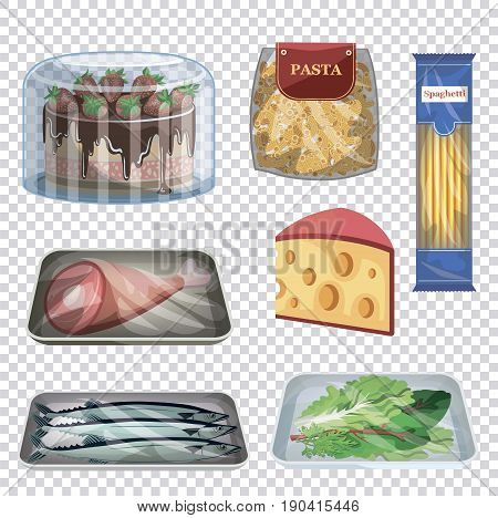 foodstuffs. set of colored vector illustrations on an abstract background