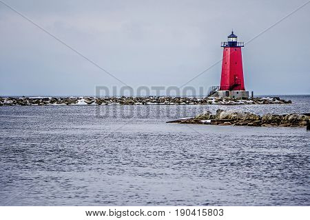 Manistique East Breakwater Lighthouse On Lake Michigan