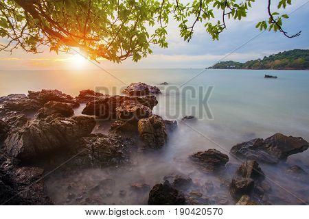 beautiful abandon sea scape with sun rising sky