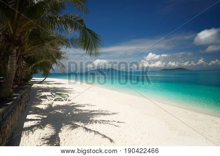 Beautiful tropical beach in Rawa island. White sandy beach seen from above. Malaysia .