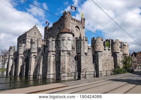 Medieval castle Gravensteen in centre of Gent,  Belgium