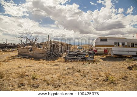 Cisco Utah USA - September 03 2016: Abandoned buildings and rubble in the ghost town of Cisco