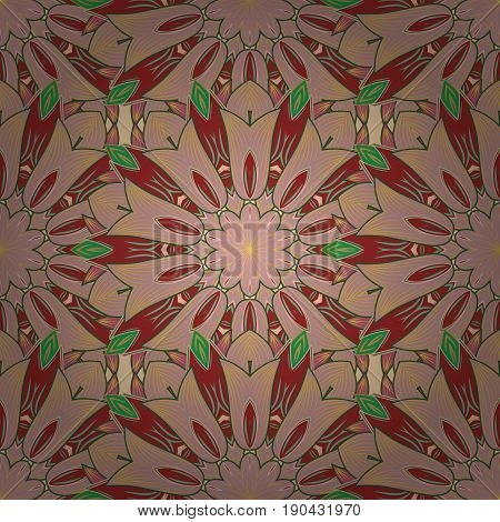 Vector Round Ornament Pattern. Geometric Circle Element In Glod Colors. Mandala On Colorfil Backgrou