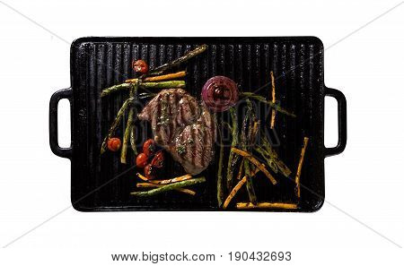 Ancho Steak With Grilled Vegetables On The Grill