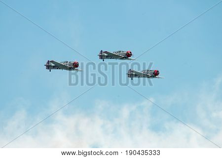 ATLANTIC CITY, NJ - AUGUST 17: View of Geicko Skytypers performing at the Annual Atlantic City Air Show on August 17, 2016