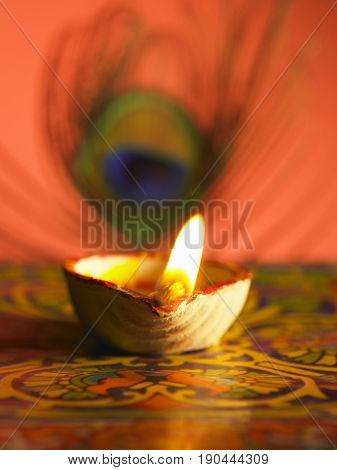 front view of traditional indian oil lamp 