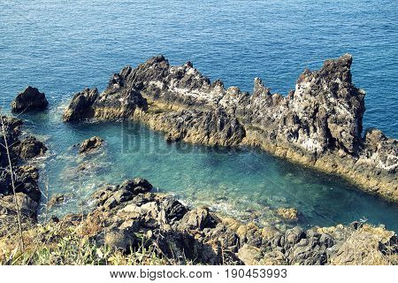 cliiff and volcanics rocks on the sea in madeira island. Portufgal Europe