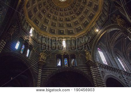 Italy Siena - December 26 2016: interior view of the dome of Duomo di Siena. Metropolitan Cathedral of Santa Maria Assunta on December 26 2016 in Siena Tuscany Italy.