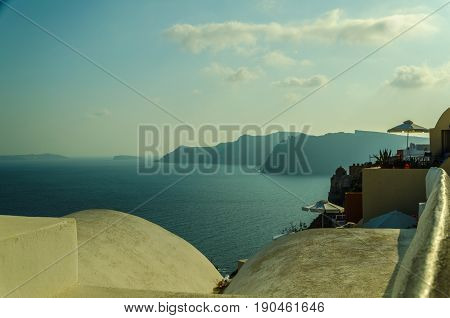 Sunset with the greek sea as landscape (top of the sunsets). SANTORINI- OIA - GREECE