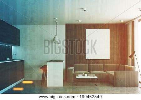Living Room And Kitchen, Concrete Toned