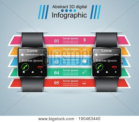 3d infographic design template and marketing icons. Smartwatch icon.