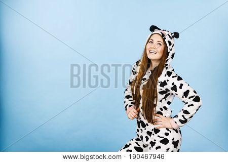 Woman Wearing Pajamas Cartoon Smiling