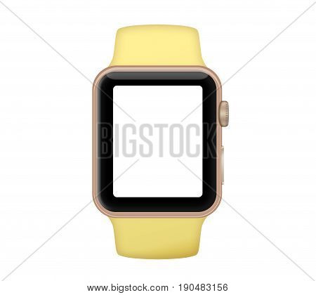 Isolated Gold Aluminum Case Smart Watch And Pollen Yellow Band