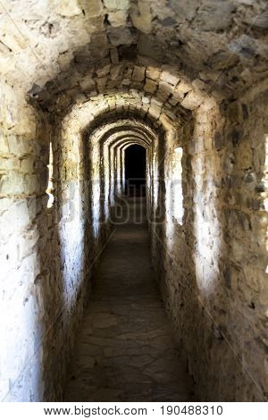 Passage in old old castle - Kamianets Podilskyi. Ukraine Europe.