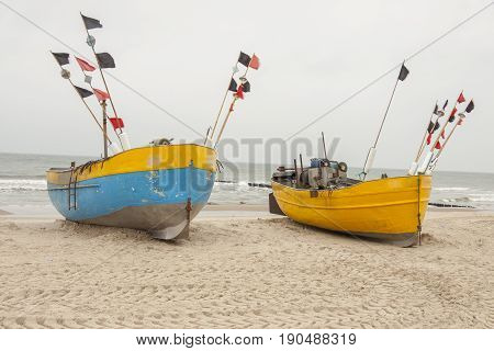 Sandy Baltic coast in winter - Rewal Poland.