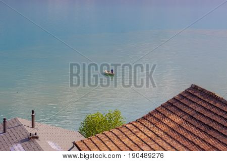 View on Fishing boat - Thunersee lake Switzerland.