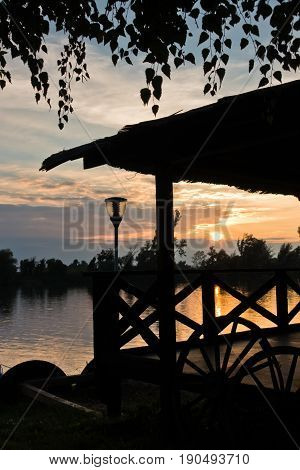 Summer sunset at Tisa river in Novi Becej, Serbia