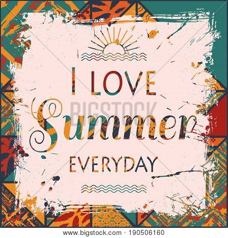 Abstract boho african pattern background with grunge sunner text