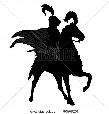 knight riding a winged horse - black pegasus warrior vector design
