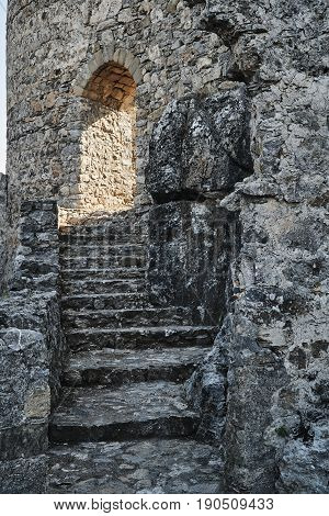 The gate of the stone castle of the Joannite Order on the island of Rhodes