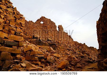 Ruins of Ouadane fortress in Sahara at Mauritania
