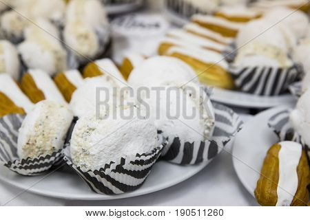 Tasty White Macaroons On Table