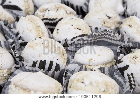 Tasty White Macaroons On Table