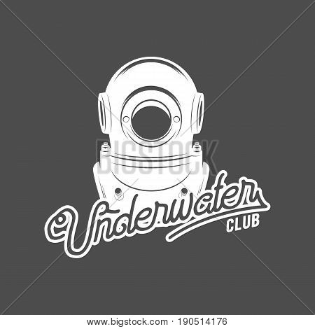 Scuba diving label emblem and designed elements. Underwater swimming logo. Sea dive, spearfishing, vector illustration.