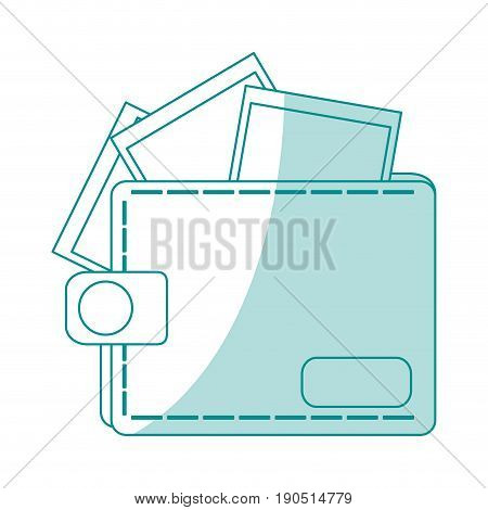Flat line monocromatic wallet with bills over white background vector illustration