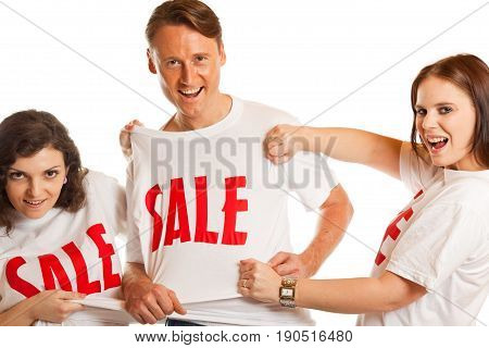 these girls are going wild over this sale event, tearing off the poor man's shirt