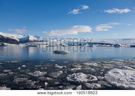 Jakulsarlon natural ice lagoon with clear blue sky background natural landscape background