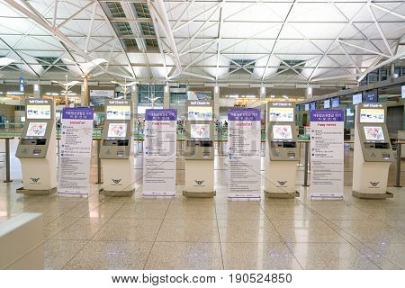 SEOUL, SOUTH KOREA - CIRCA MAY, 2017: self check-in kiosks at Incheon International Airport.