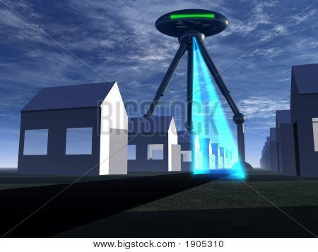 Casas na rua com tripé alienígena 