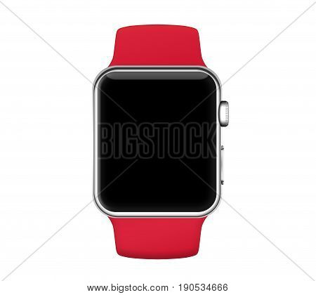 Rose Silver Aluminum Case Smart Watch And Red Sport Band
