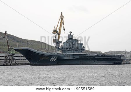 Murmansk, Russia - May 25, 2010: Heavy aircraft-carrying cruiser 