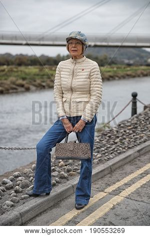 Trendy Older Lady In Denim Jeans In Carmarthen, Wales