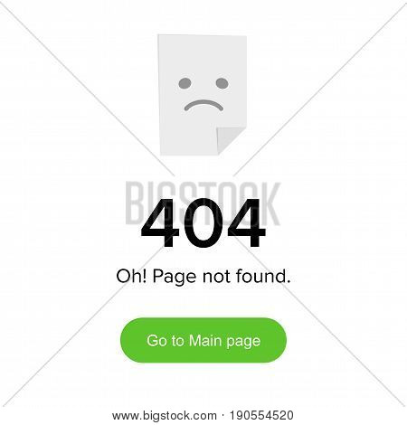 Error 404 layout. Template with sad smile for web site design