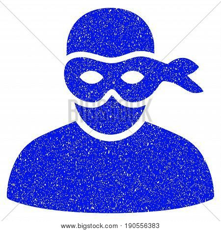 Grunge Anonimious Thief icon with grunge design and unclean texture. Unclean vector blue pictogram for rubber seal stamp imitations and watermarks. Draft emblem symbol.