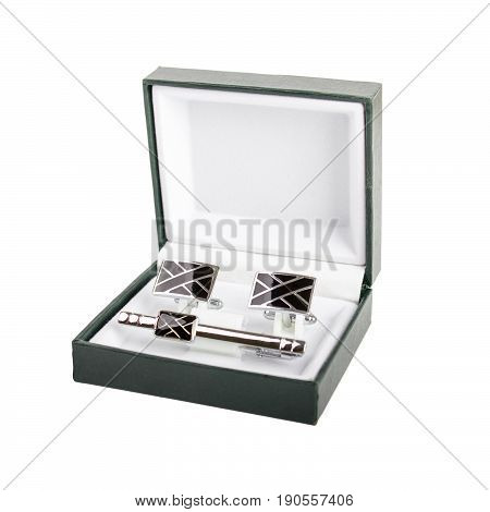 Cuff Links In A Box On White Background