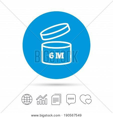 After opening use 6 months sign icon. Expiration date. Copy files, chat speech bubble and chart web icons. Vector
