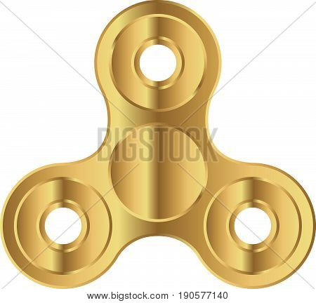 Fidget spinner icon - toy for stress relief and improvement of attention span. Filled gold metallic