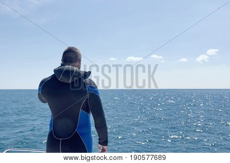 Scuba diver before diving. Open water.  Open water.