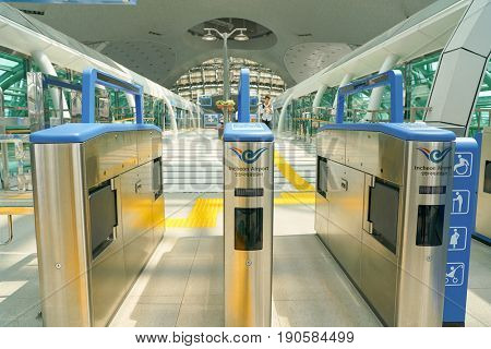 INCHEON, SOUTH KOREA - CIRCA MAY, 2017: Maglev Station gates in Incheon International Airport.