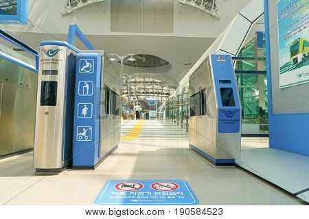 INCHEON, SOUTH KOREA - CIRCA MAY, 2017: Maglev Station gates in Incheon International Airport.