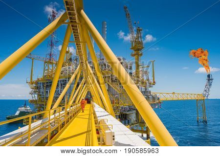 Oil and Gas central processing platform that produces natural gas and liquid condensate for set to onshore petrochemical plant.