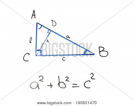 Pythagorean theorem on classroom whiteboard mathematical formula