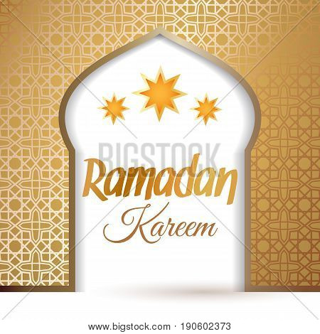 Ramadan Kareem greeting card. Islamic golden mosque door. Illustration for muslim holy month Ramadan. Vector