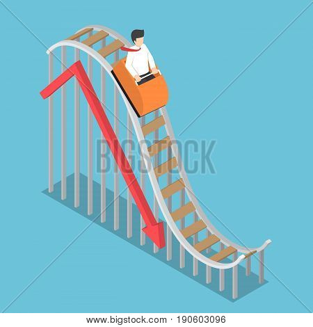 Businessman Is Riding On A Roller Coaster With Falling Graph