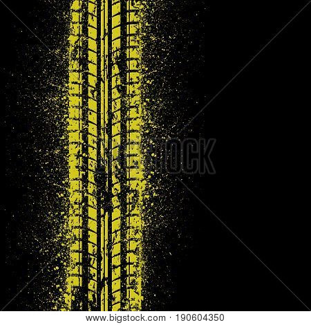 Black bsckground with yellow tire track silhouette